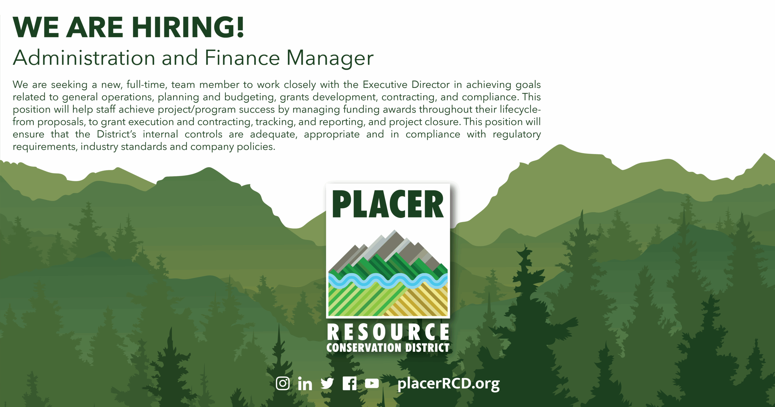 Flier discussing the admin and finance manager position.